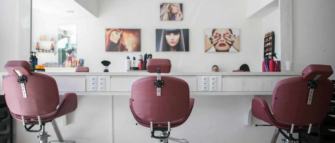 Hair salon styling chair and mirror